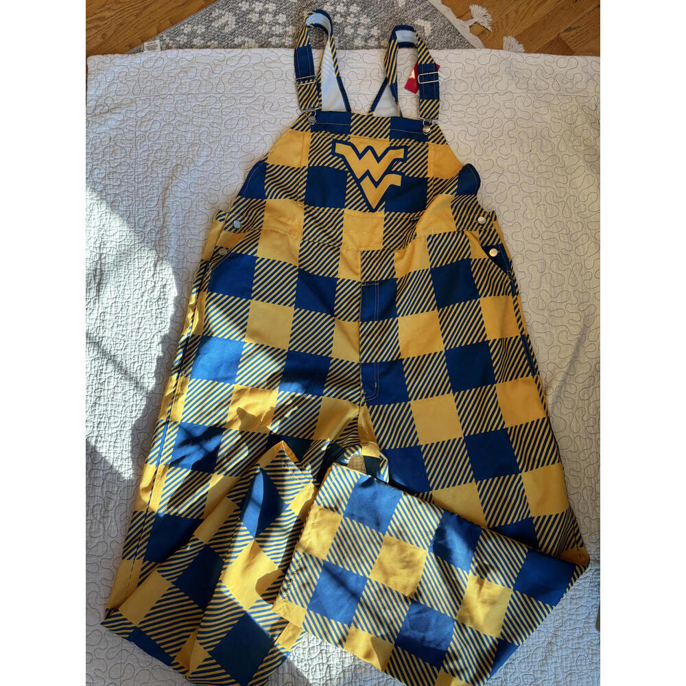 FOCO West Virginia Men's Blue and Yellow Plaid‎ Denim Overalls Size XXL #718